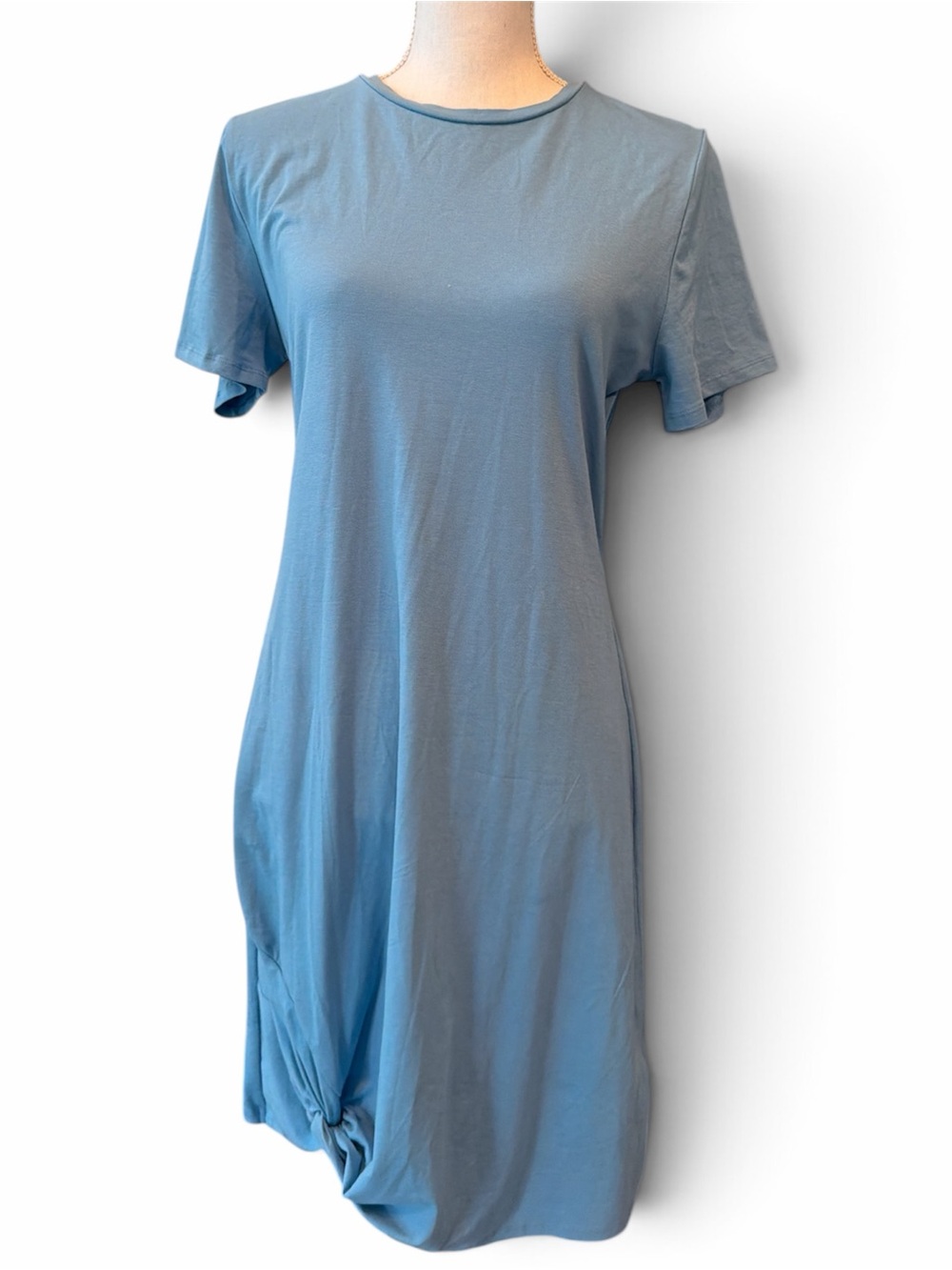 VENUS Dusty Blue Short-Sleeve Knot Hem Midi Dress